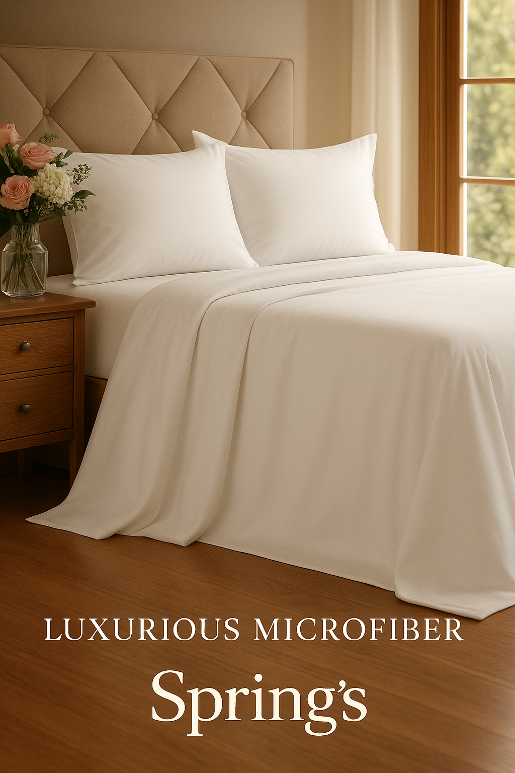 Spring BedSheet Queen Set – White (1 Fitted, 1 Flat, 2 Pillowcases, 160x200 cm)